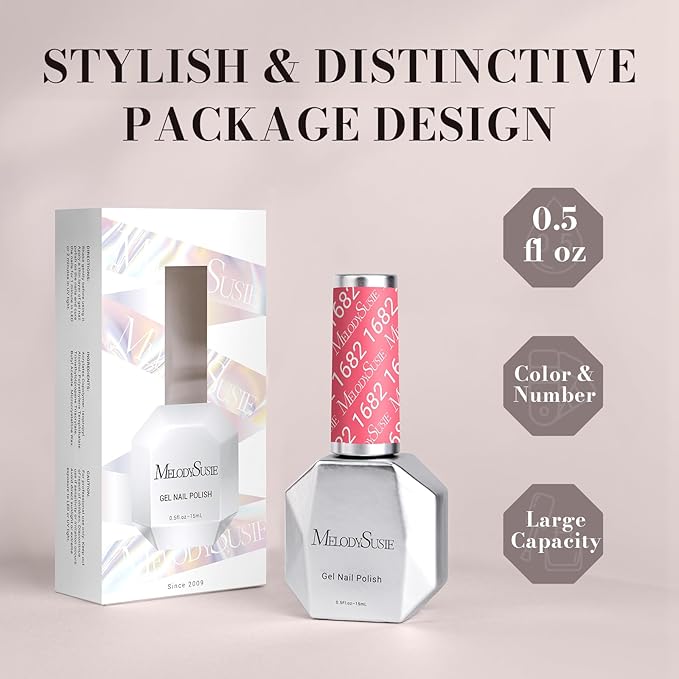 MelodySusie Bright Pink Gel Nail Polish,0.5fl oz Nails Soak Off UV LED Cranberry Pink Gel Polish Gift for Women Nail Art Manicure Salon DIY Nail Design Decoration at Home-1682