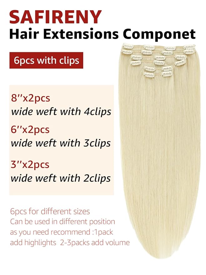 Clip in Hair Extensions Real Human Hair By 14 inch, Color Blonde Human Hair Clip in Extensions 100grams,6pcs Per Set With 18 Clips Double Weft(#60,14'')