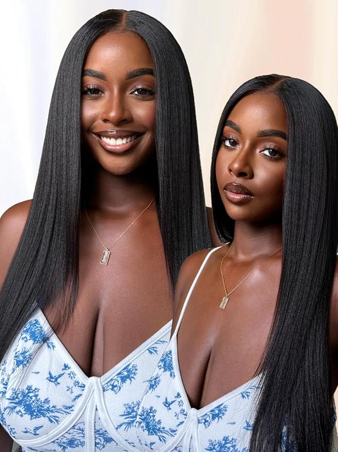 Sunber Yaki Straight Human Hair Wig Pre Cut 7x5 HD Lace Front Wig Bye Bye Knots Pre Plucked Bleached Knots Put On and Go Glueless Yaki Straight Human Hair 180% Density 22Inch Yaki Straight Wigs