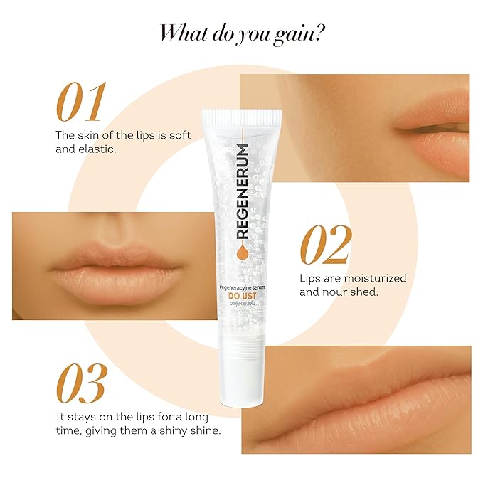 Regenerum - Regenerative Lip Serum Gel Oil - Intensive Hydration and Nourishment for Dry, Chapped Skin, 4 Precious Oils Blend - 8ml
