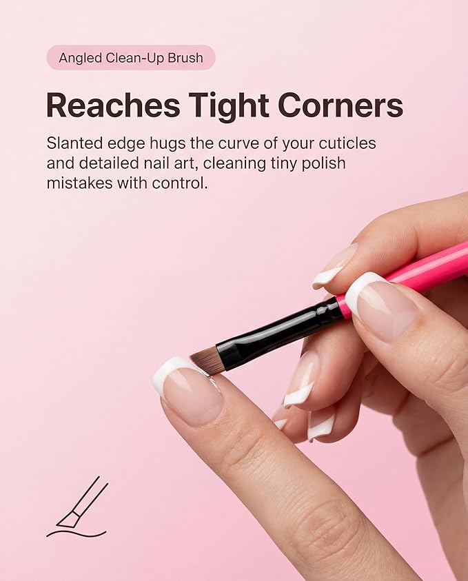 3PCS Nail Clean-Up Brushes, Round/Angled/Flat, Acetone-Resistant Cuticle Polish Remover for Nail Art & Manicures（Rose Red）