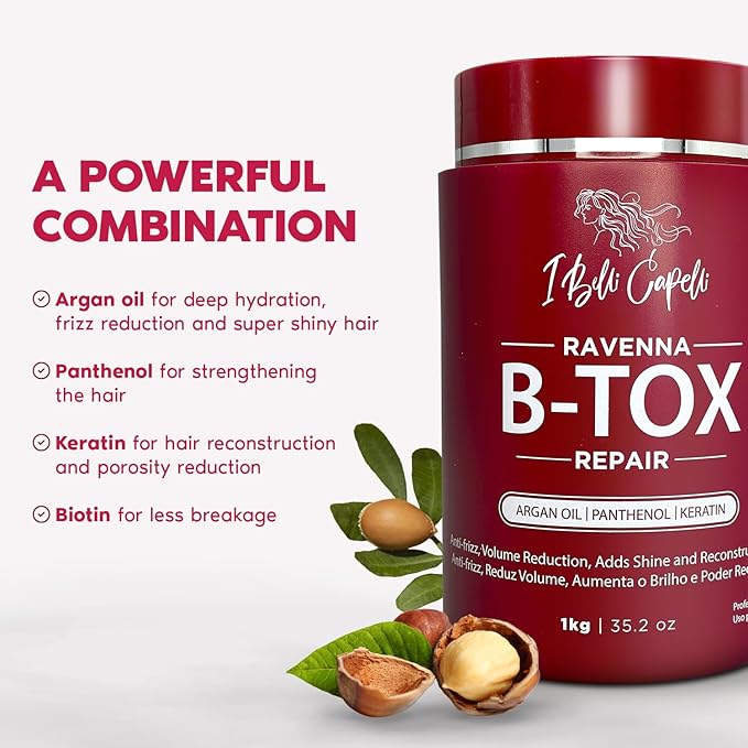 I Belli Capelli Ravenna B-tox Hair Smoothing Treatment with Deep Cleansing Shampoo and Repair Oil – Complete Straightening System for All Hair Types