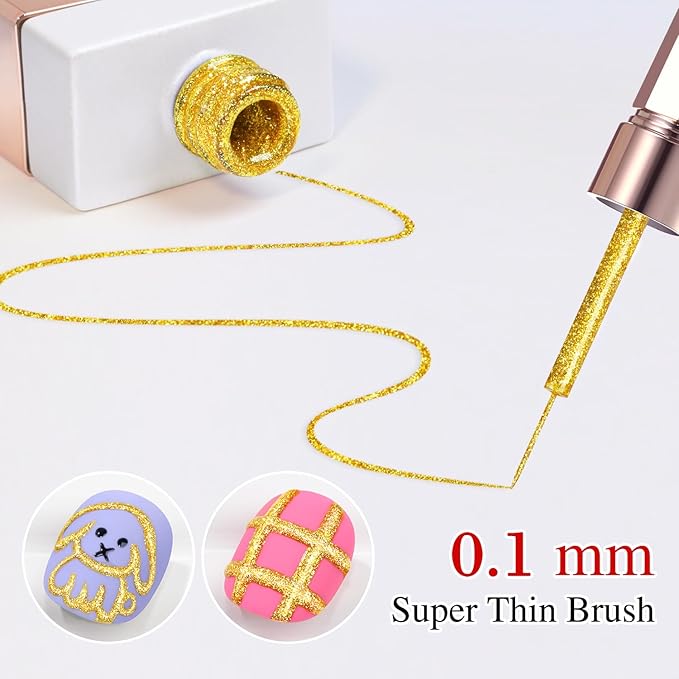 Double Rhythm 15 Ml Metallic Gel Liner Nail Art Gel Bronze Mirror Chrome Painted Drawing Stripper 3D Effect Gel Polish (Glitter Yellow Gold-L1008)