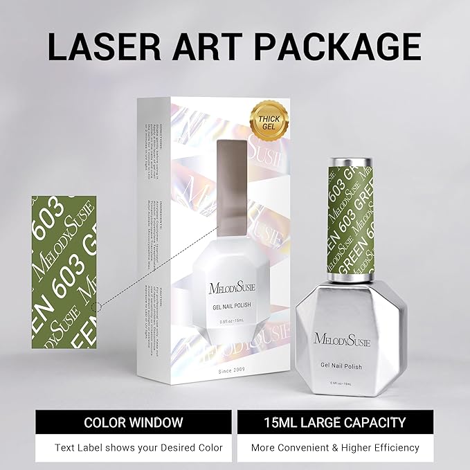 MelodySusie Green Gel Nail Polish,15ml Olive Green Nail Polish Spring Summer Color 603, Soak Off UV LED Nail Lamp Gel Polish Nail Art Starter Manicure Salon DIY At Home 0.5 Fl Oz