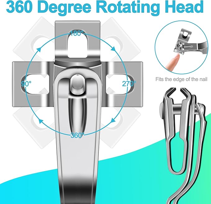 Nail Clippers for Men Thick Nails, 17mm Straight Wide Opening Extra Large Toe Nail Clippers for Adult & Easy Grip 360 Degree Rotary Toenail Clippers for Elderly Cutting Ingrown Toenails