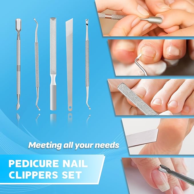 8-in-1 Heavy Duty Toenail Clippers for Thick Nails - Wide Jaw Ingrown Kit for Seniors. Surgical Steel Pedicure Set. Arthritis Friendly Household Essential. Best Gift for Men & Parents
