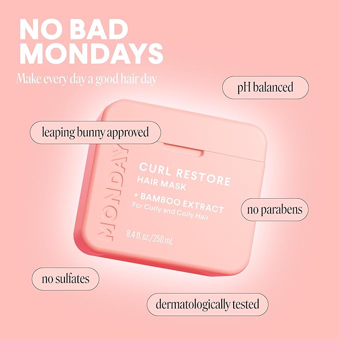 MONDAY HAIRCARE CURL RESTORE Hair Mask with Bamboo Extract, Coconut Oil & Shea Butter for Curls & Coils of all types 250 mL (Dual Pack)