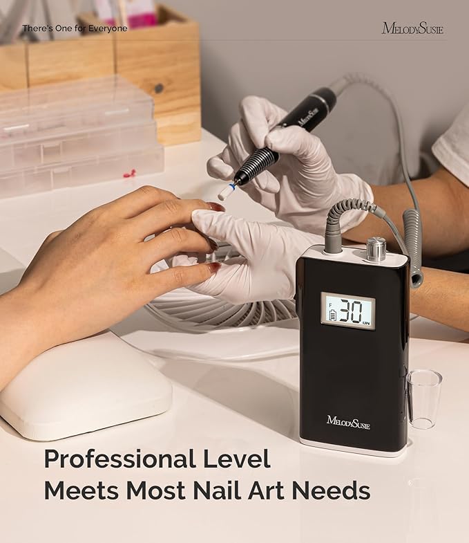 MelodySusie Entry-Level Clip-On Cordless Nail Drill, SC320H 30000RPM Popular Classic E-File with LCD Display for Manicure Shaping & Gel Removal, Perfect for Training, Nail Art Practice & Home Use