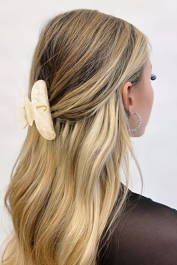 LILIE&WHITE Acrylic Letter Hair Clips For Women Stylish J Monogram Hair Claw Alphabet Hair Clip Fashion Glitter Claw Clips Elegant And Durable Hair Accessory Large Hair Clips J