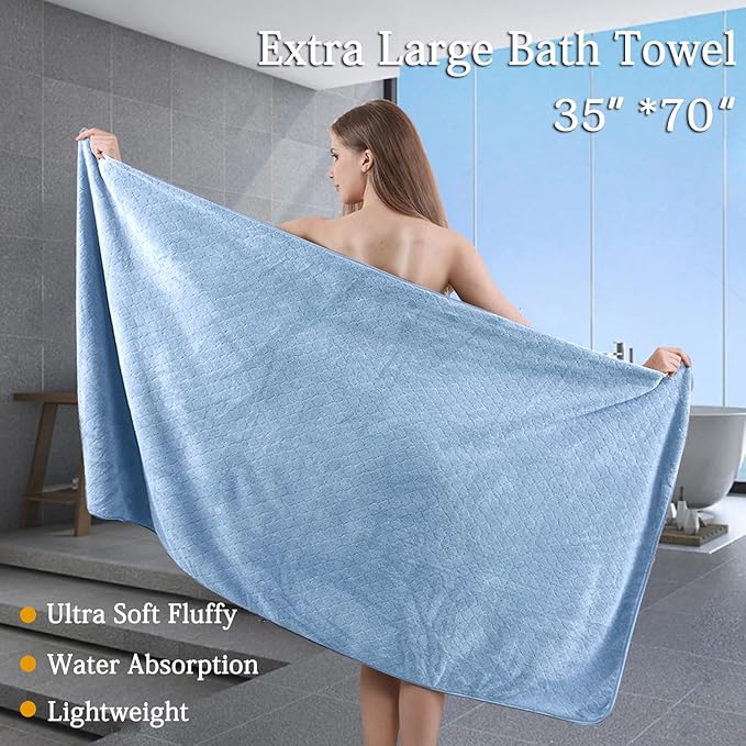 8-Piece Blue Bath Towels Set,2 Oversized Large Bath Towels Sheet,2 Hand Towels and 4 Washcloths - 600 GSM Soft Luxury Towel Set,Highly Absorbent Quick Dry Towel Collection for Bathroom,Hotel and Spa
