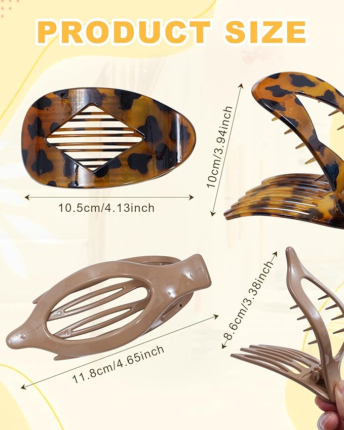 6 PCS French Flat Hair Clips for Women 2 Styles Large Matte Flat Claw Clips Strong Hold No-Slip French Hair Barrettes for Thick Thin Hair(Leopard 2 + Brown 2)