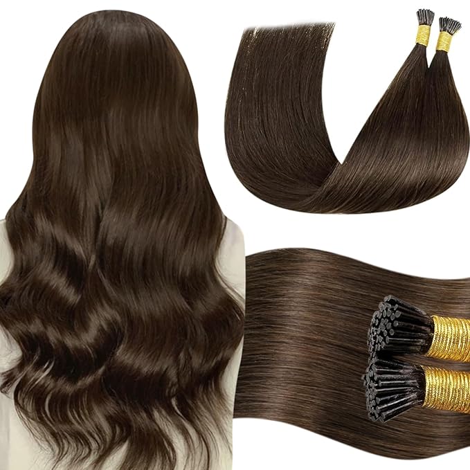 LaaVoo I Tip Hair Extensions Human Hair Medium Brown I Tips Hair Extensions Real Human Hair Silky Straight 20in 50s 50g