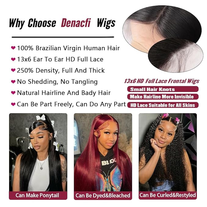 250 Density 13x6 SKINLIKE Real HD Lace Front Wigs Human hair 0.10mm Ultra-thin Invisible HD Lace Front Wigs Straight Lace Front Wigs Pre Plucked for Women 28 Inch