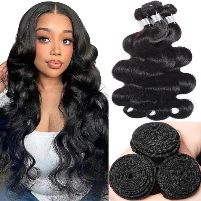 12A Human Hair Bundles 16 18 20 Inch Body Wave 100% Unprocessed Brazilian Virgin Hair 3 Bundles Deals Human Hair Extensions Quick Weave Natural Color