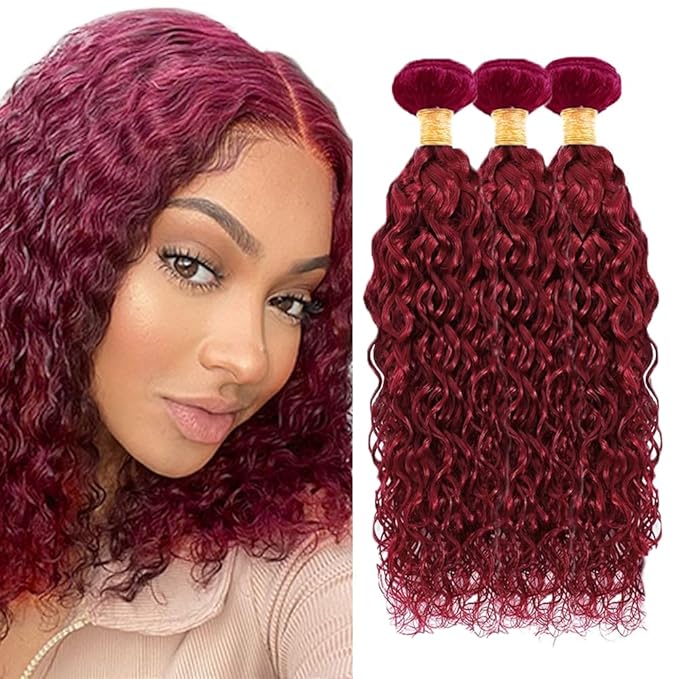 150g Burgundy Bundles Human Hair 99j Water Wave Bundles 12 14 16 inch Red Human Hair Bundle Burgundy Water Wave Bundle