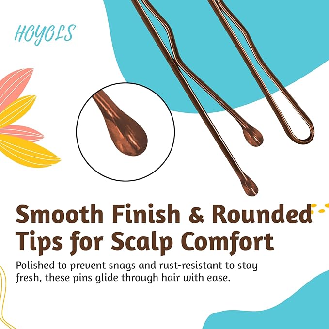 HOYOLS Brown Bobby Pins for Women Hair, 150 Pcs in 3 Sizes (1.9", 2.4", 2.7") for Updo, Bun, Styling Hair Accessories for Thick & Thin Hair (Brown)