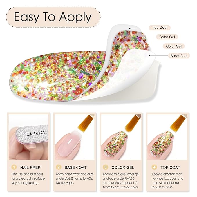 CANNI Glitter Gel Nail Polish – 1pcs 9ml Red Green Color, Soak Off UV LED Nail Gel for DIY Nail Art, Salon or Home Manicure