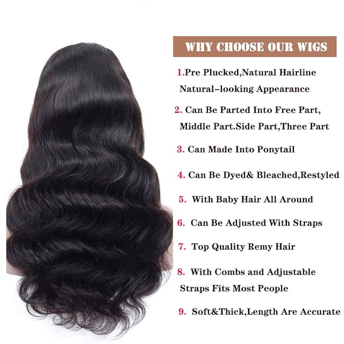 Lace Closure Wigs Human Hair Body Wave Brazilian Virgin Body Wave Human Hair Wigs for Black Women Wavy Human Hair Wig 4x4 Lace Front Wigs Pre Plucked Bleached Knots (24inch)