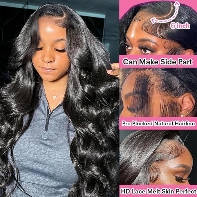 250% Density Glueless Wigs Human Hair Pre Plucked Pre Cut 7x6 Max Parting Hd Lace Closure Wigs With Drawstring Body Wave Human hair Wigs for Beginners 18 Inch