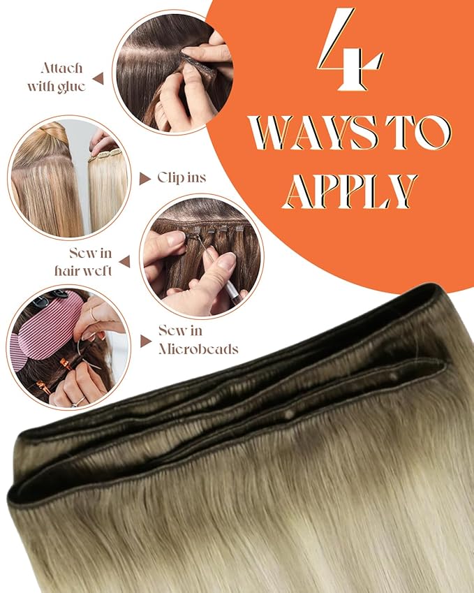 Sunny Hair Sew in Hair Extensions Real Human Hair 22 Inch Human Hair Weft Extensions Ash Blonde Ombre Platinum Blonde Human Hair Sew in Extensions Long Straight Hair Can Be Dyed 100g