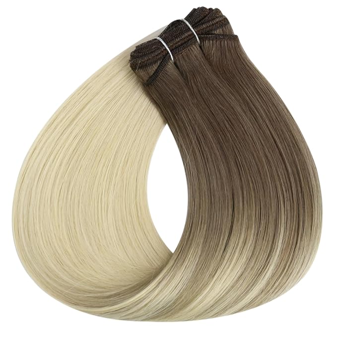Full Shine Sew In Hair Extensins Real Human Hair Weft Hair Extensions Human Hair Soft Silky Hair Color Ash Brown To Platinum Blonde Extensions Soft Straight Hair 20 Inch 105G