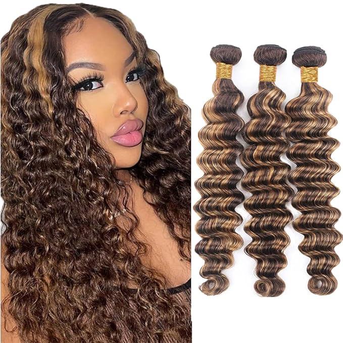 30 32 34 Inch Ombre Highlight Bundles P4/27 Deep Wave Human Hair Bundle Brazilian Virgin Hair 3 Bundles 27 Loose Wave Bundle Hair Extensions