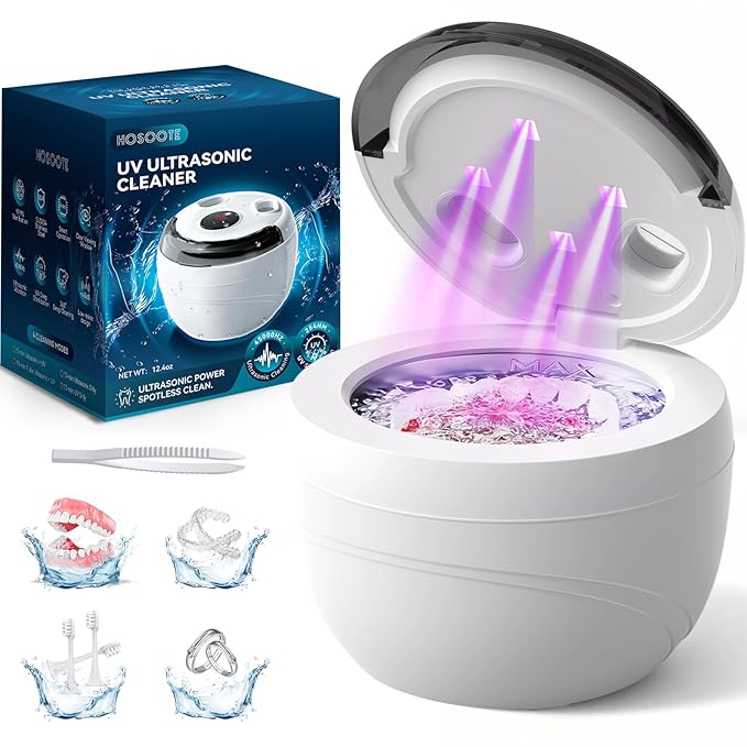 Dental Ultrasonic Retainer Cleaner Machine - 45kHz Dental Cleaning Pod, Mouth Guard, Aligner, Night Guard, Braces, Jewelry with 200ML Capacity, 4 Modes for All Denture Appliances