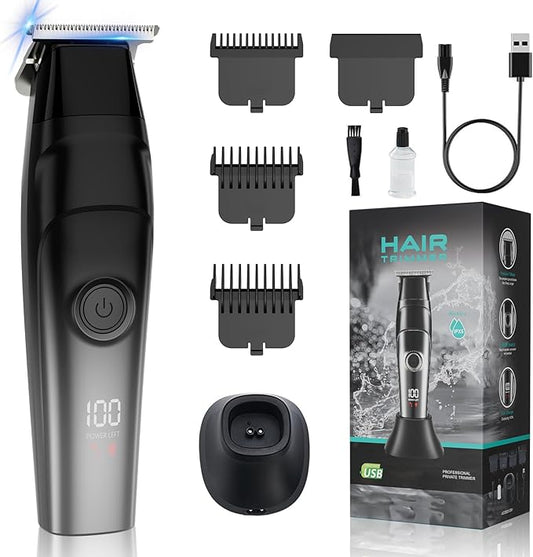 Beard Trimmer for Men & Hair Clippers - Rechargeable Head Shaver with LED Display, Stainless Steel Blades, Waterproof Electroplated Body