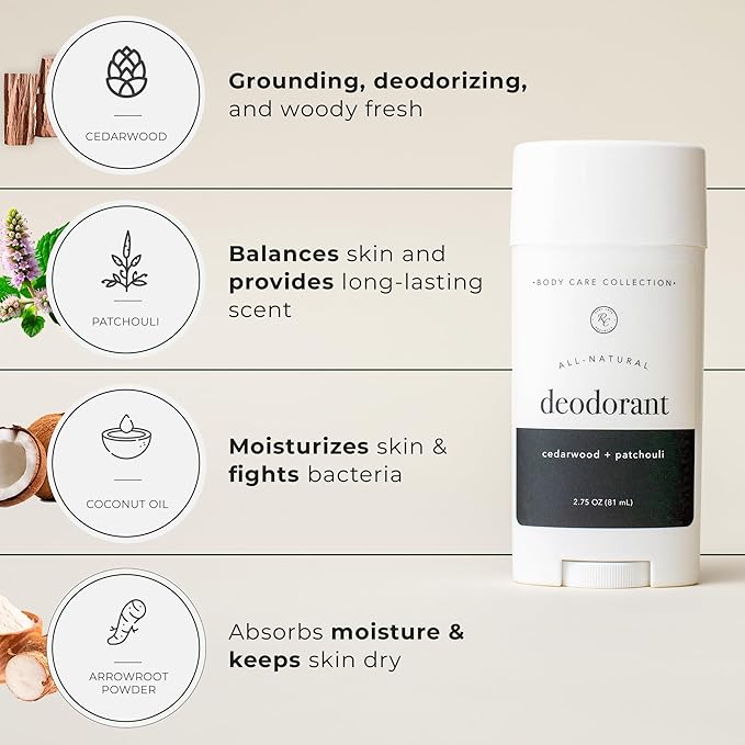 Rowe Casa Organics Cedarwood + Patchouli Natural Deodorant for Men and Women, Wood and Musky Paraben-Free Deodorant Stick with Therapeutic-Grade Essential Oils, 2 oz