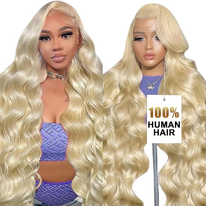 26 Inch 613 Lace Front Wig Human Hair Blonde HD Straight Lace Frontal Wig Pre Plucked 200% Density Glueless Wigs Human Hair
