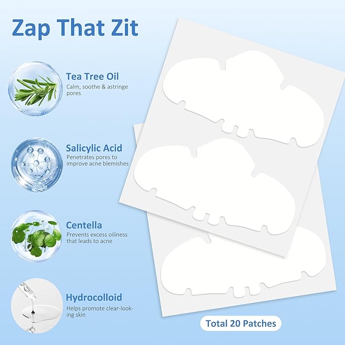 Pimple Patches for Nose, Nose Pore Patches, XL Hydrocolloid Acne Patches Cover Zit Blemishes & Absorb Oil with Tea Tree, Salicylic Acid & Cica Oil | 20 Patches
