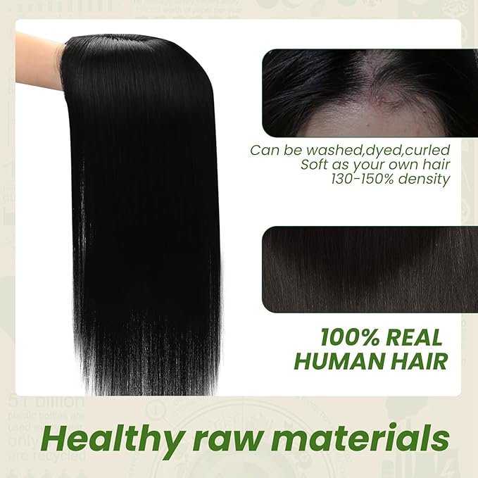 HAIR Toppers for Women Real Human Hair Clip in Silk Base 150 Density 6x7inch 55 grams Jet Black Color 12inch for Women with Thinning Crown（#1 12inch
