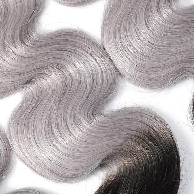 1B/Grey Human Hair Bundles Light Grey Body Wave Bundle Grey Bundle Human Hair Unprocessed Virgin Hair 3 Bundles 20 22 24 Inch