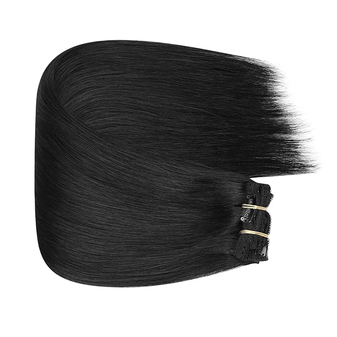 Fshine Weft Hair Extensions Human Hair Jet Black 14 Inch 100 Grams Hand Tied Weft Hair Extensions Real Human Sew in Straight Bundle