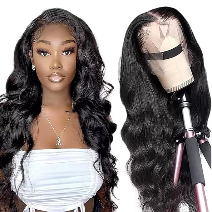 18 Inch 13x6 Lace Front Wigs Human Hair 200% Density Body Wave HD Lace Front Wigs Human Hair Pre Plucked Tangle-free Natural Black Glueless Wig for Women Daily