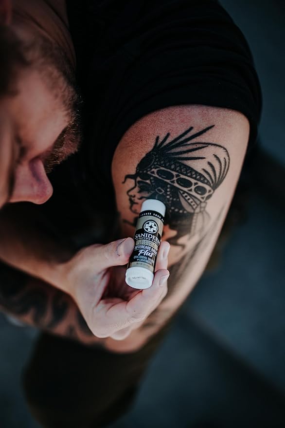 Saniderm Tattoo Aftercare Balm PLUS+ - Small (0.6 oz) – Petroleum Free, Organic Tattoo Moisturizer Infused with Colloidal Silver, Lavender Oil, and Other Natural Ingredients