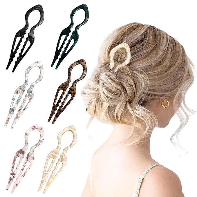 French Hair Pins for Women, Hair Pins for Majority Hair, Elegant Hair Clips for Women for Updos, Chignons French Twists, Double notch Locking Mechanism Anti-loosening Hairpins (6PCS Mix color)