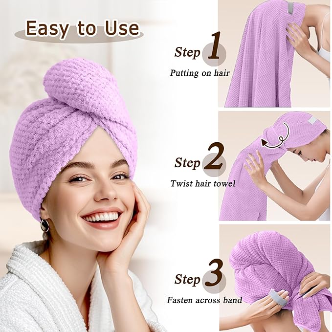 Large Microfiber Hair Towel for Women,Super Soft Anti Frizz & Quick Dry for Curly Hair,Ultra Absorbent Hair Wrap Towels for Long,Thick,Wet Hair 24x42 Inches (Purple)