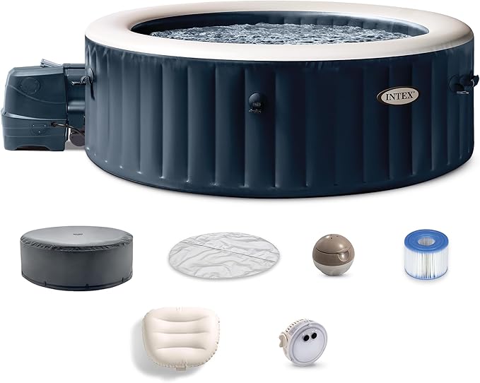 INTEX 28429EP PureSpa Plus Bubble Massage Spa Set: Includes – 2 Contoured Headrest – LED Light – 4 Person Capacity – 77" x 28"