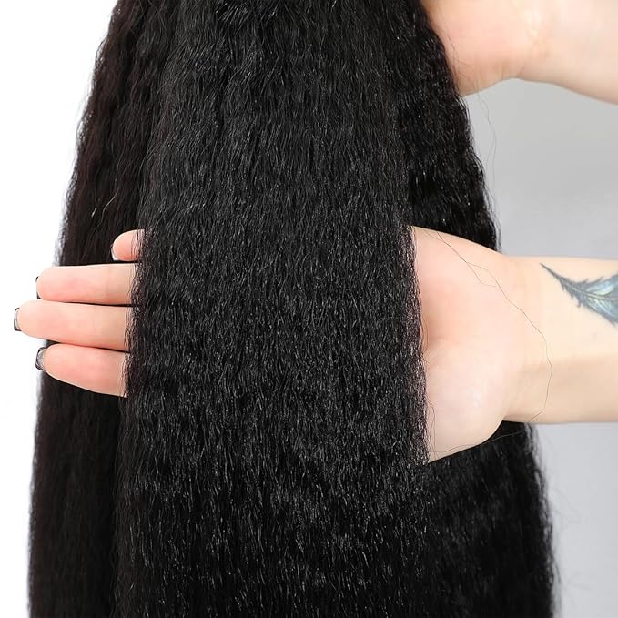 16A Raw Yaki Kinky Straight Human Hair Bundles 100% Burmese Virgin Bundles Human Hair, Sliky Boutique Extensions, Can Be Dyed and Restyled, Full Ends, Vertical Smooth (14 16 18 20)