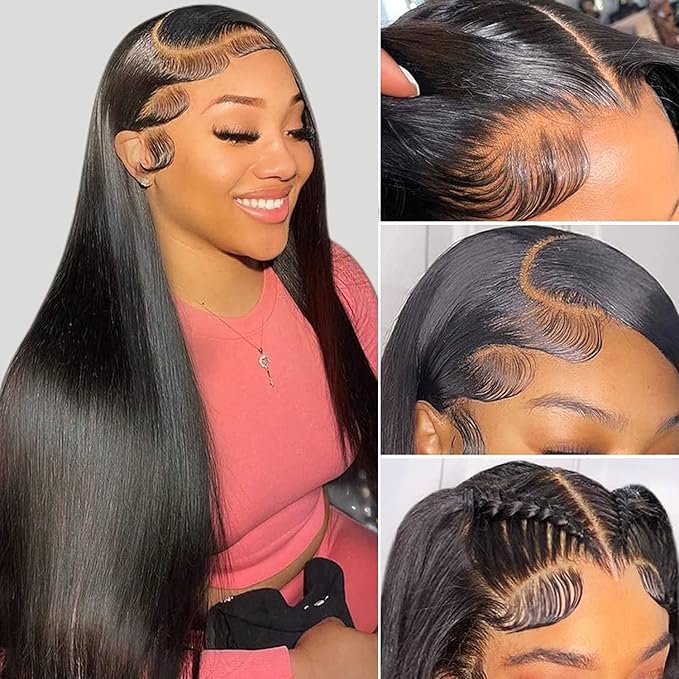 CHEETAHBEAUTY 13x6 Lace Front Wigs Human Hair 28Inch HD Transparent Lace Frontal Wigs 220% Density Brazilian Virgin Straight Human Hair Wigs for Women Pre Plucked with Baby Hair Natural Color