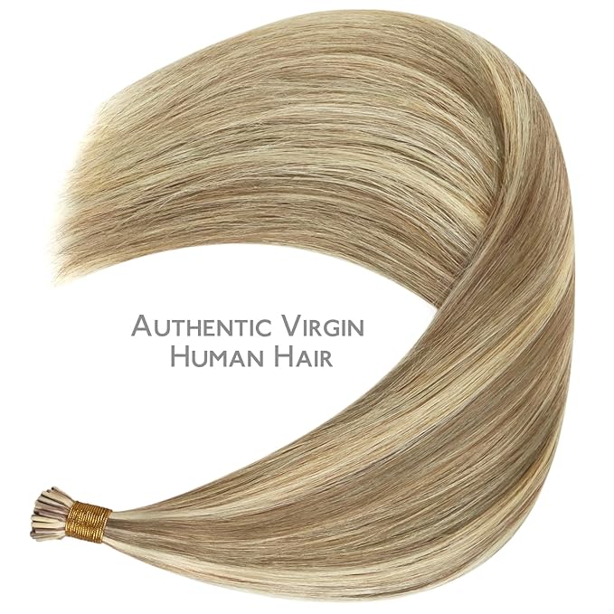 WENNALIFE I Tip Hair Extensions Human Hair, 50g 50s 24 Inch Ash Brown with Platinum Blonde Highlights Remy Itip Human Hair Extensions Invisible Itips Straight I Tips Fusion Extensions Real Human Hair