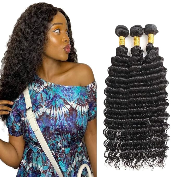 Deep Wave Human Hair Bundles Wet and Wavy Bundles Human Hair 18 20 22 inch #1B Deep Wave Bundle Double Weft 300g