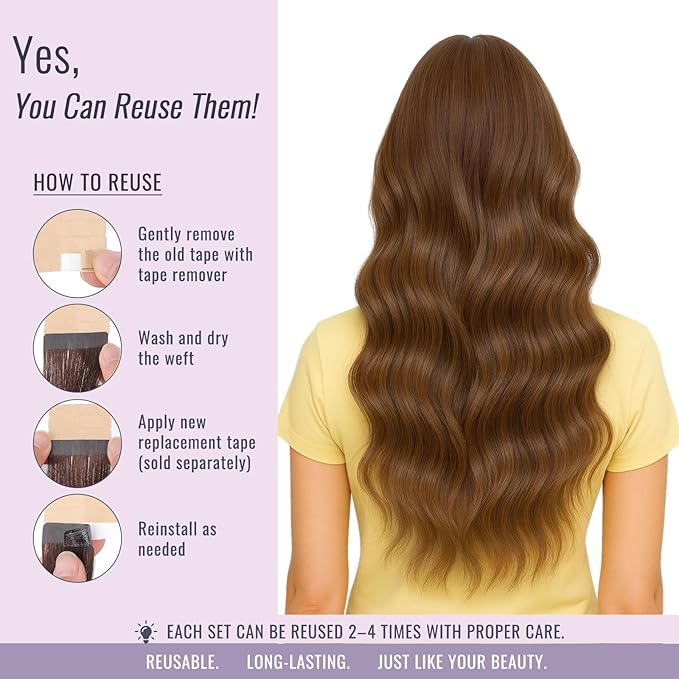 Fshine Seamless Invisible Tape in Hair Extensions Human Hair Color 330 Auburn Human Hair Extensions 16 Inch Real Human Hair Tape in Extensions 50g Hair Extension for Women 20Pcs