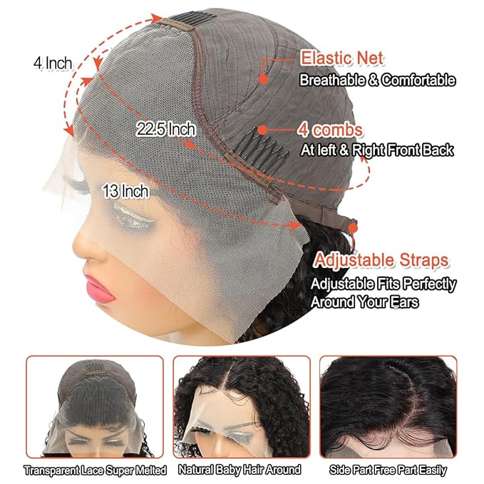 Deep Curly Bob Wig Human Hair 13x4 HD Lace Frontal Wigs Pre Plucked 180% Density Wet and Wavy Lace Front Bob Wigs Human Hair Glueless for Black Women 14 Inch