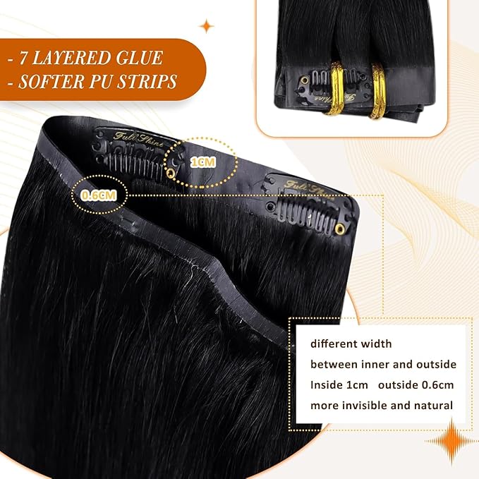Full Shine Black Hair Extensions Clip in Jet Black Seamless Clip in Hair Extension 12 Inch Short Length Soft Straight Hair for Women Ease of Use 8 PCS 95 G