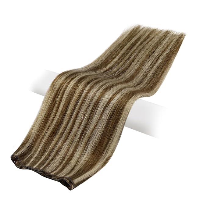 Fshine Hand Tied Human Hair Genius Weft Highlight Genius Weft Color Ash Blonde and Golden Blonde Sew in Remy Human Weave Natural 24 Inch 60g