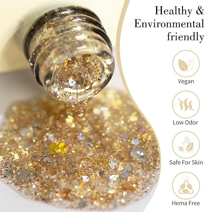 CANNI Glitter Gel Nail Polish 1pcs 9ml Stone Color Sparkle Soak Off UV LED Nail Gel Dawn Crystal Flash Series Nail Art Manicure Salon DIY