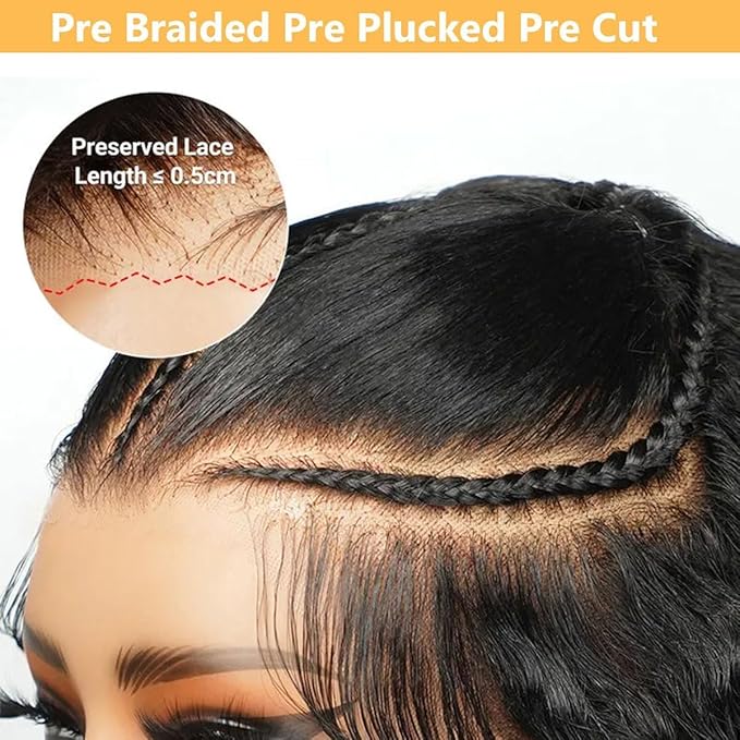 AMIRTY 250% Density Wear and Go Glueless Wigs Human Hair Pre Plucked Pre Cut Braided Wig Human Hair for Women 9X6 HD Lace Front Wig 12A Straight Lace Front Wig Human Hair With Natural Hairline 24Inch