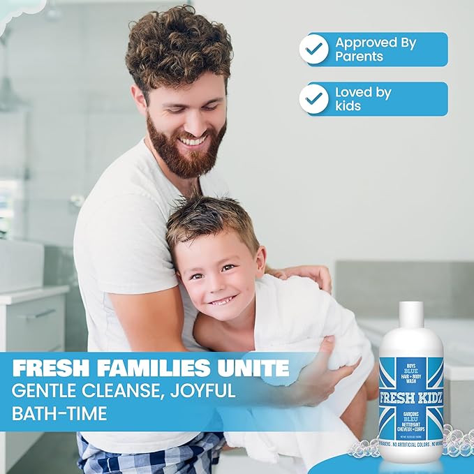 Fresh Kidz Hair & Body Wash 16.9 fl.oz. and Stick Deodorant 2.65 oz for Kids and Teens - Boys Blue Set